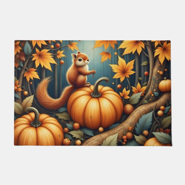 Squirrel on Pumpkins in Autumn Doormat (Front)