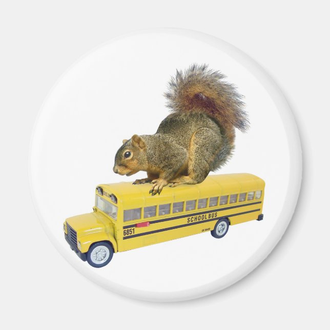 Squirrel on School Bus Magnet (Front)