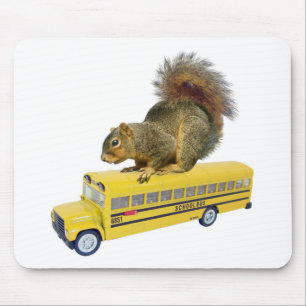 Squirrel on School Bus Mouse Mat