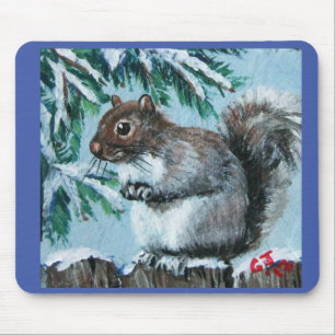 Squirrel on snowy branch Mouse Pad