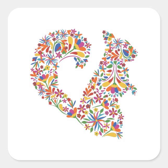 Squirrel Otomi Flowers Rodent Gift Square Sticker (Front)