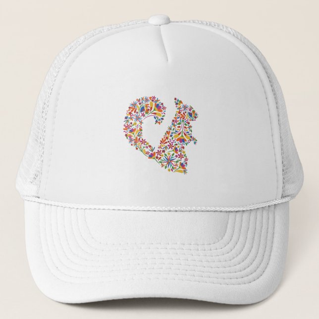 Squirrel Otomi Flowers Rodent Gift Trucker Hat (Front)