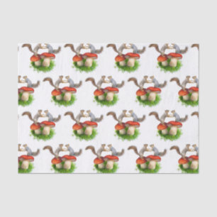 Squirrel Pair on Red Mushrooms Tissue Paper