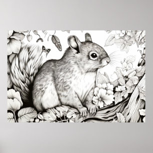 Squirrel Peaceful Nature Prairie Sketch Drawing Poster