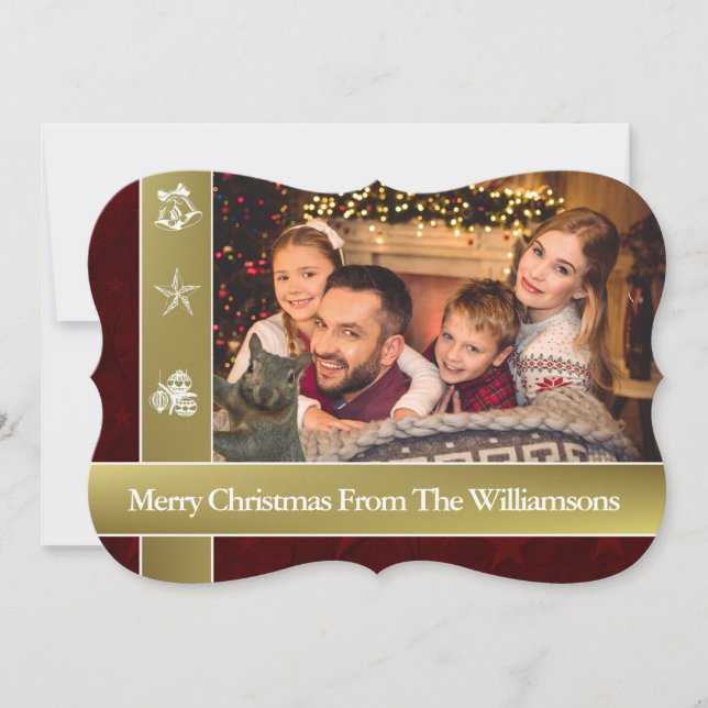 Squirrel Photo Bomb Family Photo Christmas Fancy Holiday Card (Front)