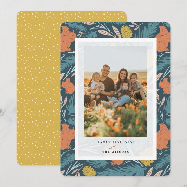 Squirrel & Pinecone Christmas Holiday Photo Card (Front/Back)