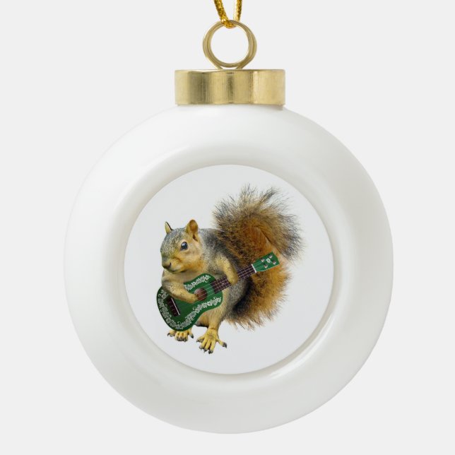Squirrel Playing a Ukulele Ornament (Front)