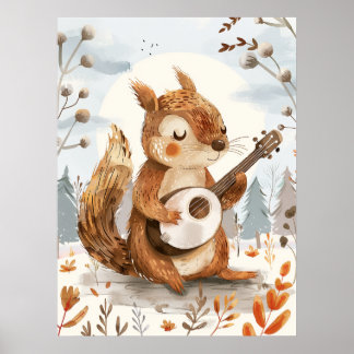 Squirrel Playing Banjo Nursery Wall Art