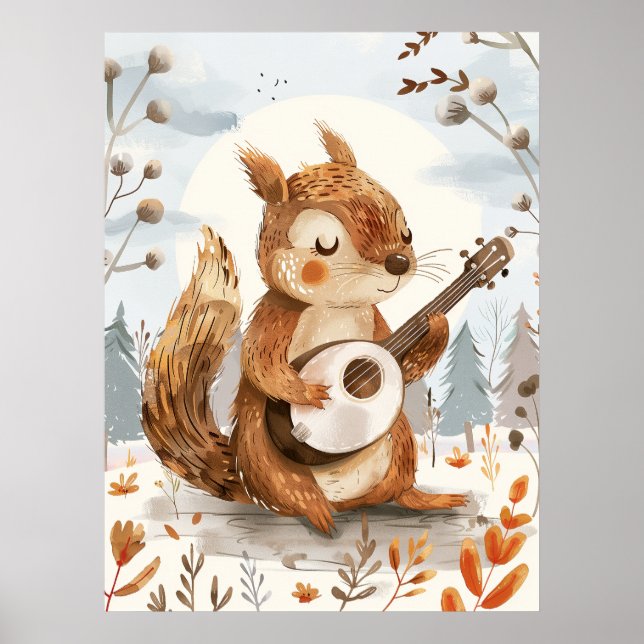 Squirrel Playing Banjo Nursery Wall Art (Front)