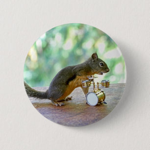 Squirrel Playing Drums 6 Cm Round Badge