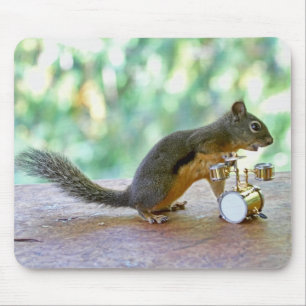 Squirrel Playing Drums Mouse Mat