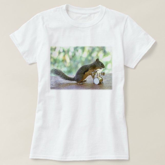 Squirrel Playing Drums T-Shirt (Design Front)