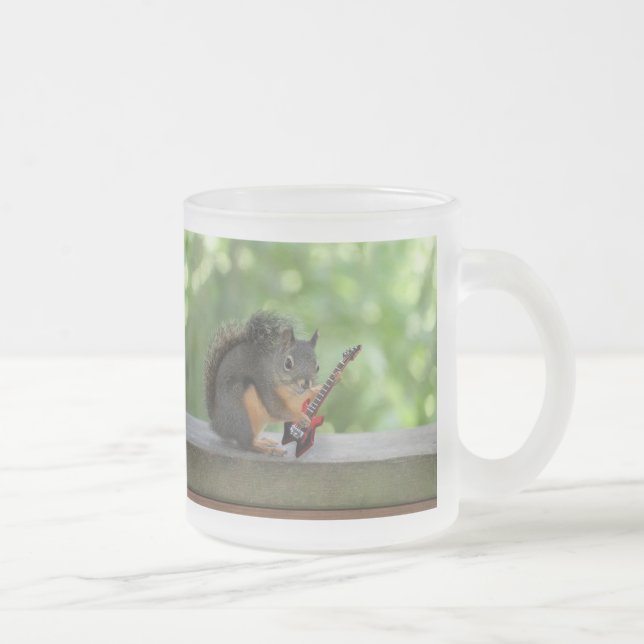 Squirrel Playing Electric Guitar Frosted Glass Coffee Mug (Right)