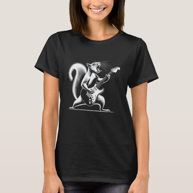 Squirrel Playing Guitar Squirrel Rock And Roll Squ T-Shirt (Front)