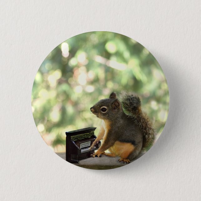 Squirrel Playing Piano 6 Cm Round Badge (Front)