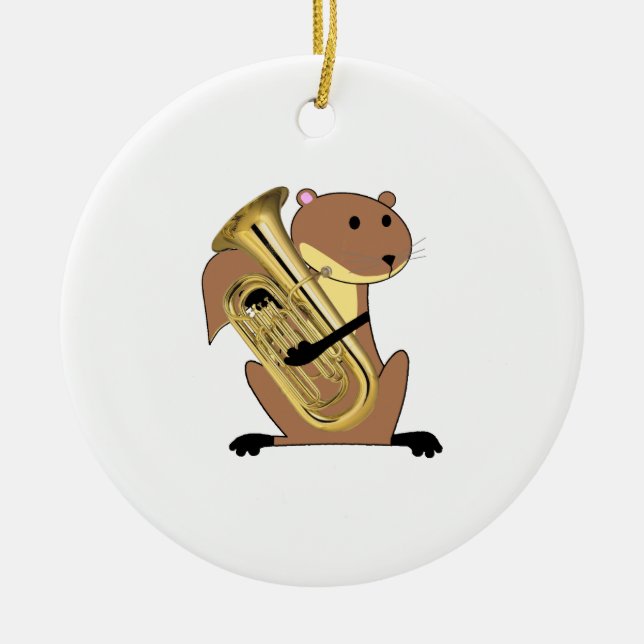 Squirrel Playing the Euphonium Ceramic Tree Decoration (Front)