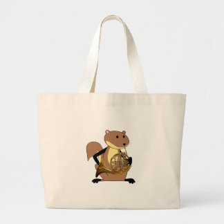Squirrel Playing the French Horn Large Tote Bag