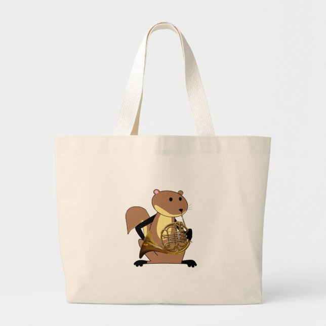 Squirrel Playing the French Horn Large Tote Bag (Front)
