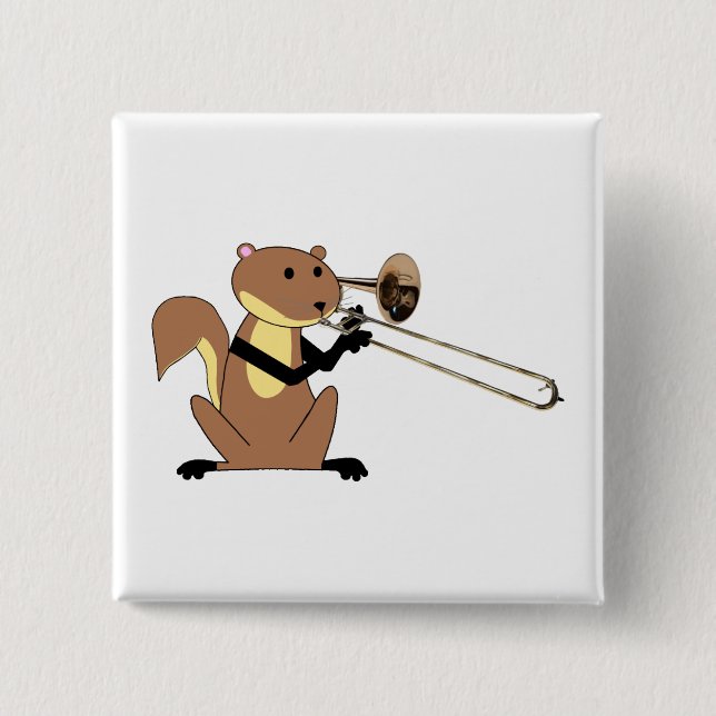 Squirrel Playing the Trombone 15 Cm Square Badge (Front)