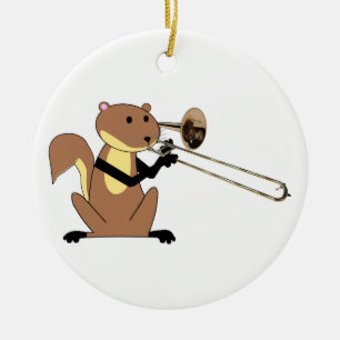 Squirrel Playing the Trombone Ceramic Tree Decoration