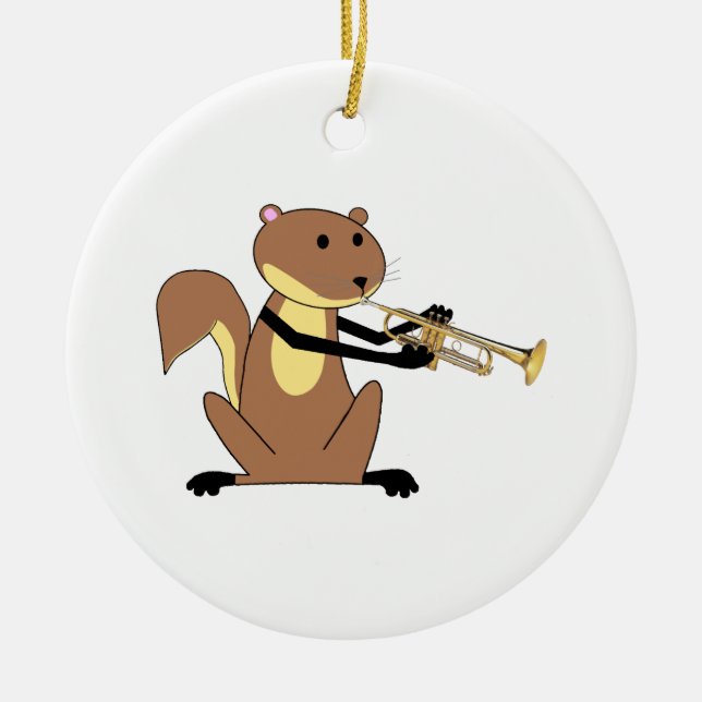 Squirrel Playing the Trumpet Ceramic Tree Decoration (Front)