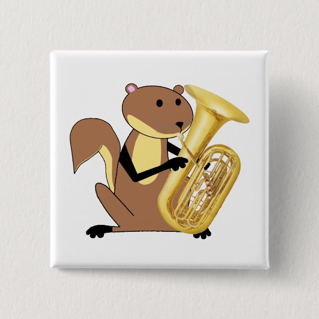 Squirrel Playing the Tuba 15 Cm Square Badge (Front)