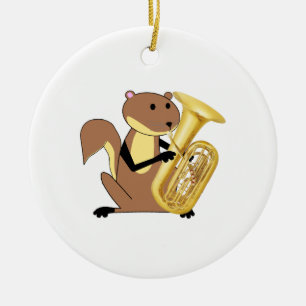 Squirrel Playing the Tuba Ceramic Tree Decoration