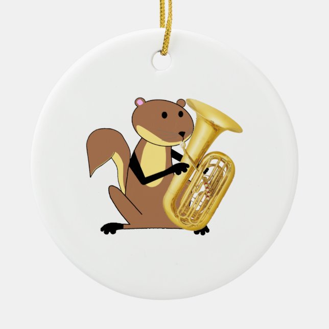 Squirrel Playing the Tuba Ceramic Tree Decoration (Front)