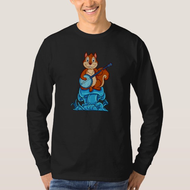 Squirrel Plays Banjo On Mushroom T-Shirt (Front)
