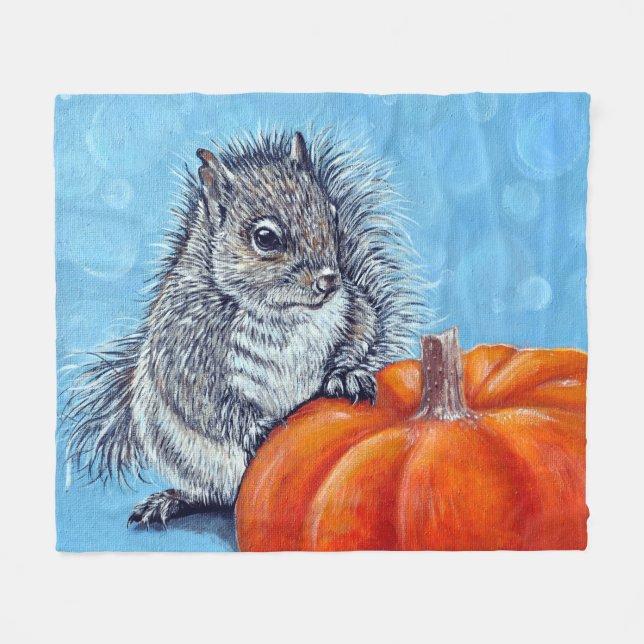 Squirrel Pumpkin Painting Fleece Blanket (Front (Horizontal))