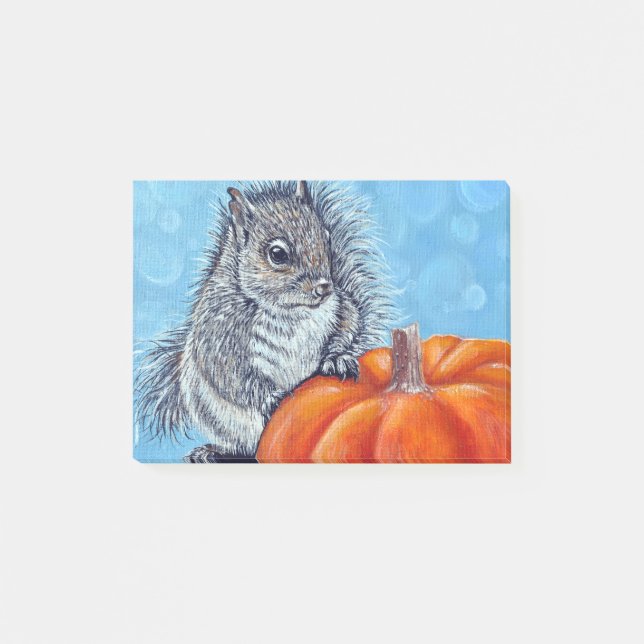 Squirrel Pumpkin Painting Post-it Notes (Front)
