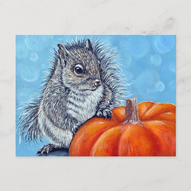 Squirrel Pumpkin Painting Postcard (Front)