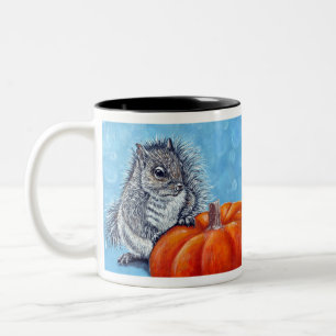 Squirrel Pumpkin Painting Two-Tone Coffee Mug