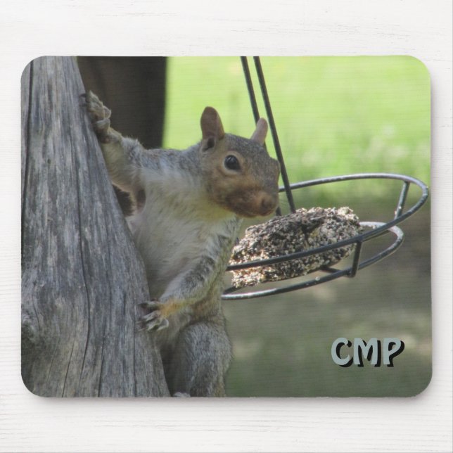 Squirrel Raiding Bird Feeder with Your Initials Mouse Mat (Front)