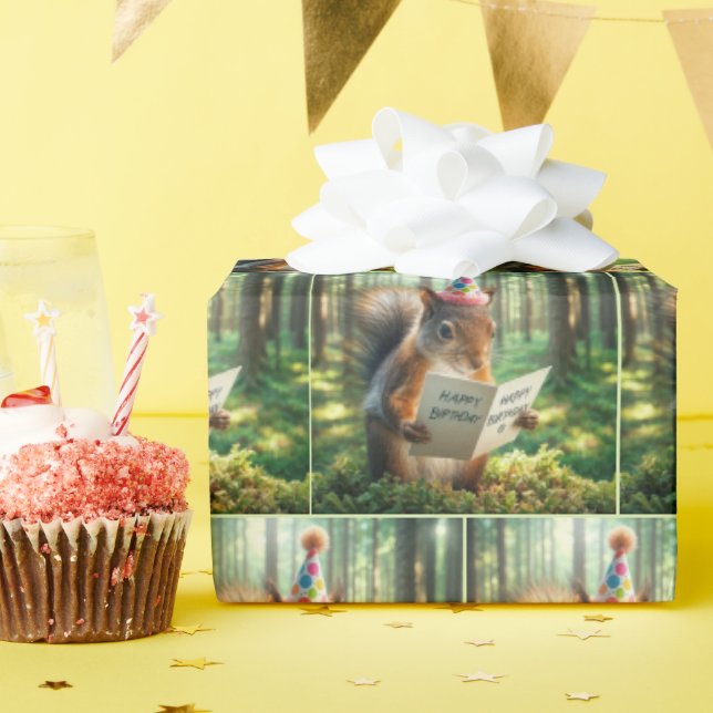 Squirrel Reading a Birthday Card Wrapping Paper (Birthday Party)
