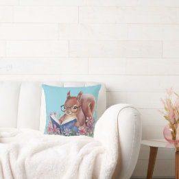 Squirrel Reading A Book, Nestled In Flowers Cushion