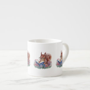 Squirrel Reading A Book, Nestled In Flowers Espresso Cup