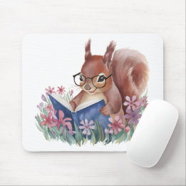 Squirrel Reading A Book, Nestled In Flowers Mouse Mat