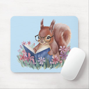 Squirrel Reading A Book, Nestled In Flowers Mouse Mat