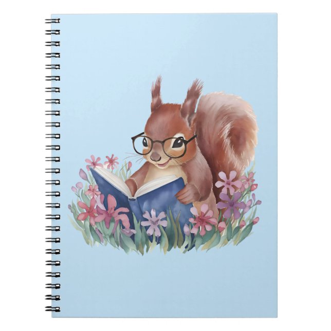 Squirrel Reading A Book, Nestled In Flowers Notebook (Front)