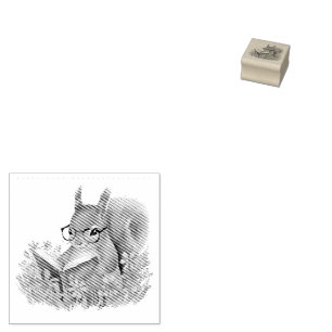 Squirrel Reading A Book, Nestled In Flowers Rubber Stamp