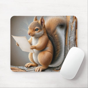 Squirrel Reading a Paper Mouse Mat
