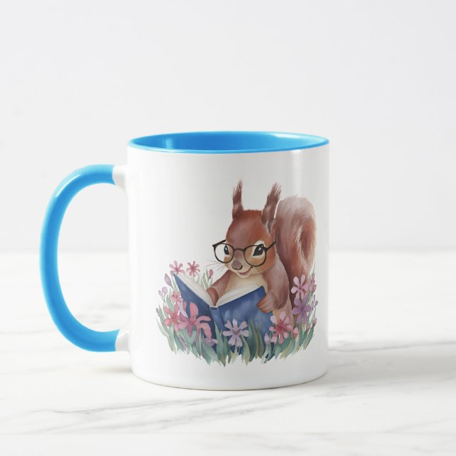 Squirrel Reading Book In A Bed Of Flowers  Mug (Left)
