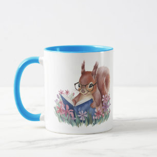 Squirrel Reading Book In A Bed Of Flowers  Mug