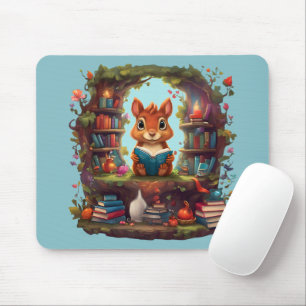 Squirrel Reading On A Vintage Bookshelf Mouse Mat