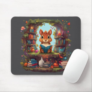Squirrel Reading On A Vintage Bookshelf Mouse Mat