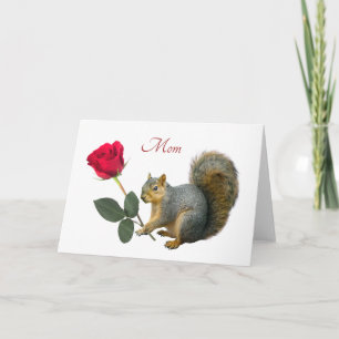 Squirrel Red Rose Mother's Day Card