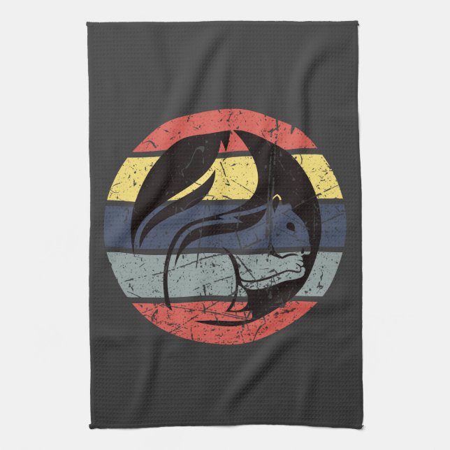 Squirrel Retro  Tea Towel (Vertical)