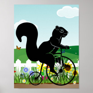 Squirrel Rider on Old Bike Poster