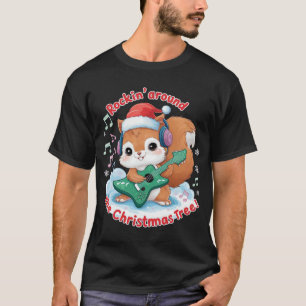 Squirrel Rocking a Christmas Tree Guitar in Santa T-Shirt